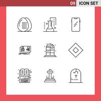 Pack of 9 creative Outlines of identity id science of matter samsung mobile Editable Vector Design Elements