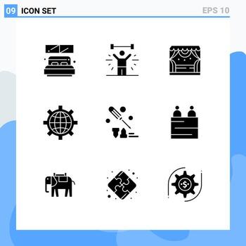 paquete de interfaz de usuario de 9 glifos sólidos básicos de elevación de preferencia de destornillador configurar elementos de diseño vectorial editables de teatro vector