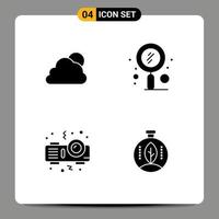 Universal Icon Symbols Group of 4 Modern Solid Glyphs of sky projector cloudy search party Editable Vector Design Elements