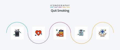 dejar de fumar paquete de iconos de 5 planos llenos de línea que incluye medicamentos. las manos. estilo de vida. tratamiento. de fumar vector