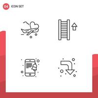 Editable Vector Line Pack of 4 Simple Filledline Flat Colors of fly notification airport staircase arrows Editable Vector Design Elements