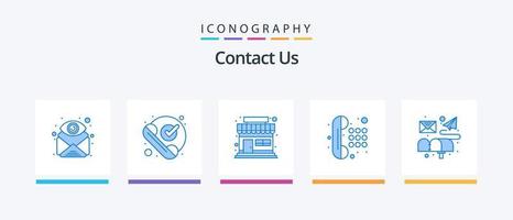 Contact Us Blue 5 Icon Pack Including box. telephone. phone. phone. store. Creative Icons Design vector