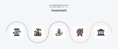 la línea de inversión llenó el paquete de iconos planos 5 que incluye dinero. depósito. inversión. banco. inversión vector