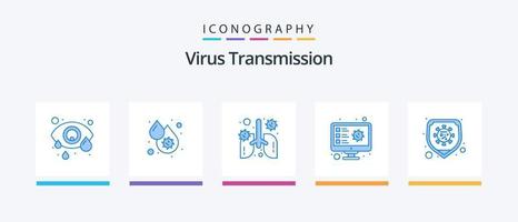 paquete de iconos azul 5 de transmisión de virus que incluye seguridad. virus. anatomía. escanear. computadora. diseño de iconos creativos vector
