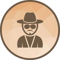 hipster, hombre, en, sombras, bajo, poly, plano de fondo, icono vector