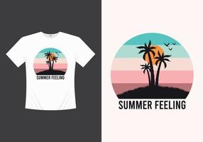 Summer beach line distressed vector t-shirt design with palm trees silhouette illustration, for t-shirt print and other uses.