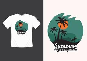 Summer beach line distressed vector t-shirt design with palm trees silhouette illustration, for t-shirt print and other uses.