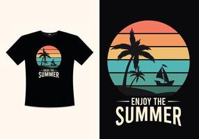 diseño de camisetas vectoriales angustiadas de la línea de playa de verano con ilustración de silueta de palmeras, para impresión de camisetas y otros usos. vector