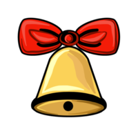 Yellow bell with red bow. PNG illustration with transparent background.