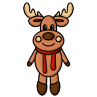Cute Christmas moose with red scarf design. PNG illustration with transparent background.