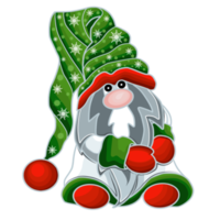 söt tecknad serie vinter- gnome i en keps med en mönster av snöflingor. png