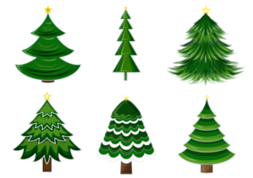 Set of green Christmas tree with yellow star.  PNG illustration with transparent background.
