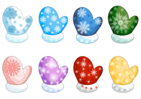 Winter colorful mittens with a pattern of snowflakes.PNG illustration with transparent background. png