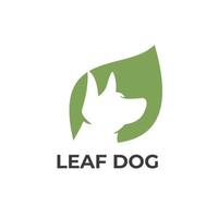 plantilla de diseño de logotipo de perro. símbolo de hoja verde. concepto de diseño abstracto para mascotas, tienda de mascotas, tienda de alimentos para mascotas. icono de vectores