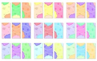 twenty seven sets of pastel colors abstract background with cloud shapes and wave lines. simple, flat and colorful. used for wallpaper, backdrop, social media stories, copy space and poster vector