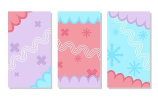 set of red, purple and pastel blue abstract portrait background with flowers and wavy lines. simple, flat and colorful. used for wallpaper, backdrop,  copy space and poster vector