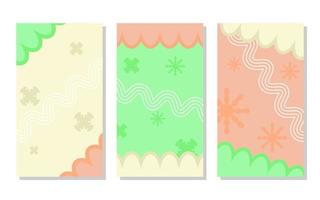 set of green, soft brown and orange abstract portrait background with flowers and wavy lines. simple, flat and colorful. used for wallpaper, backdrop,  copy space and poster vector