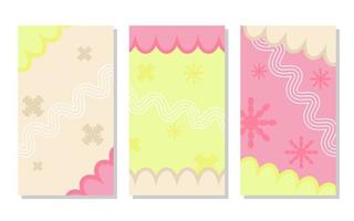 set of yellow, soft brown and pink abstract portrait background with flowers and wavy lines. simple, flat and colorful. used for wallpaper, backdrop,  copy space and poster vector