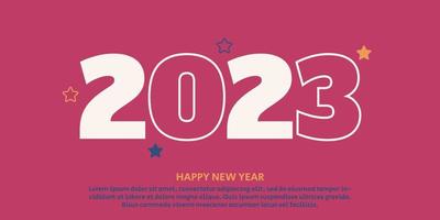 Happy New Year 2023. Trendy and modern design of New Year 2023 banner, flyer, greeting card and media post template. In red, blue and white colors. vector