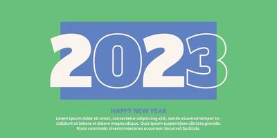 feliz año nuevo 2023. celebración festiva de año nuevo 2023 con números 2023. diseño moderno y moderno de la pancarta, volante, tarjeta de felicitación y plantilla de publicación de medios del año nuevo 2023. en verde, azul y blanco. vector