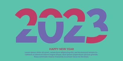 New Year 2023 banner, flyer, greeting card and media post template. In green, voilet and red colors with text. vector