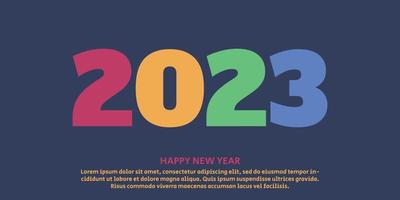 feliz año nuevo 2023. diseño moderno y moderno de banner, volante, tarjeta de felicitación y plantilla de publicación de medios de año nuevo 2023. en el fondo oscuro con texto. vector