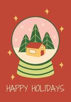 Card happy holidays with with a snow globe vector
