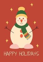 Card snowman happy holidays merry christas vector