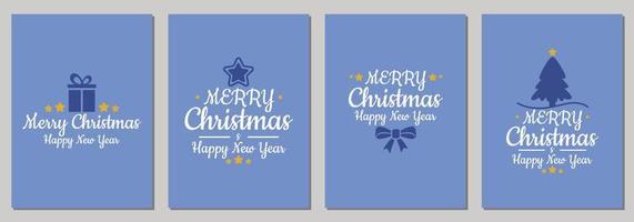 Christmas cards with text happy new year and christmas with new year tree, gift box, xmas decorations and typography design. Vector illustration.