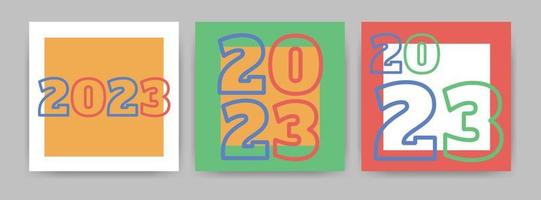 2023 feliz año nuevo. plantillas de diseño con logotipo de tipografía 2023. banner de moda minimalista, portada, tarjeta vector