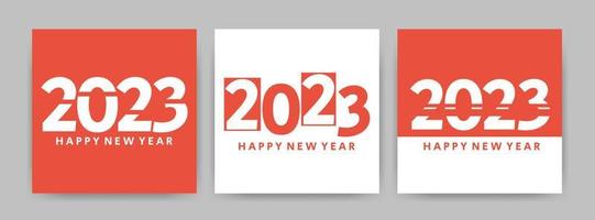 2023 Happy New Year posters set. Minimalistic trendy backgrounds for branding, banner, cover, card. White and red color. vector