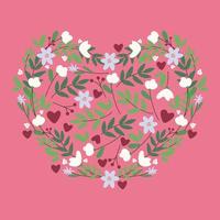 Happy Valentine's Day greeting card. Square template with flowers in the form of a heart. Suitable for social media posts, mobile applications, banner design. Vector illustration on a pink background.