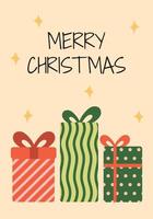 Card Merry Christmas with present gift vector