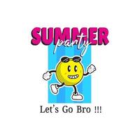90s Retro Cute Cartoon Character Illustration. The slogan of the Summer Party, Let's Go Bro. for Poster or T-Shirt Print Design. Vector