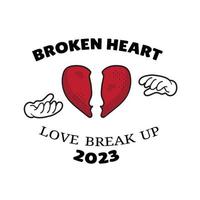 90s Retro Cartoon Sticker Illustration. Broken Heart Slogan for Poster or T-Shirt Print Design. Vector