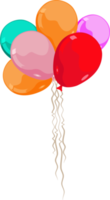 group of balloons colored in different colors such as red orange and green some ribbons are hanging from them png