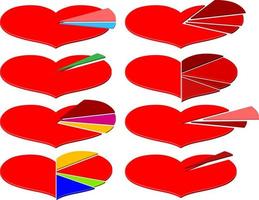 conjunto de infografías del día de san valentín con diagrama de tarta de corazón vector