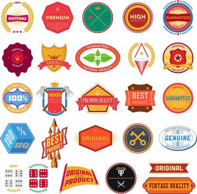 Big set of flat colored vintage Premium Quality labels
