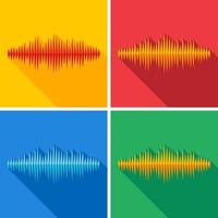 Set of flat music wave icons with long shadow vector