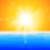 Background with shiny sun with flares over the sea vector