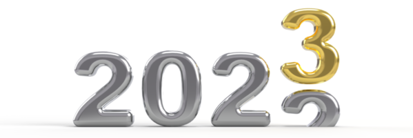 2023 Gold Silver Metallic 3D Pop out numbers text png