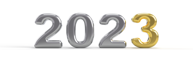 2023 Gold Silver Metallic 3D Pop out numbers text png