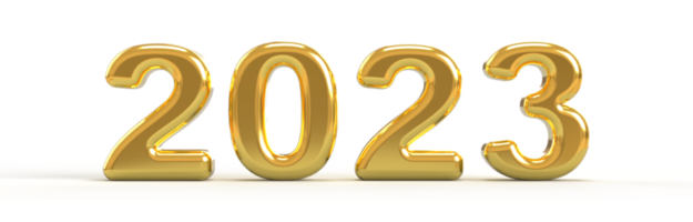 2023 guld silver- metallisk 3d pop- ut tal text png