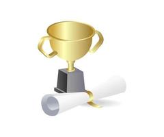 Flat isometric 3d illustration concept of trophy and paper scroll vector