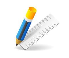 Flat isometric 3d illustration concept of pencil and ruler vector