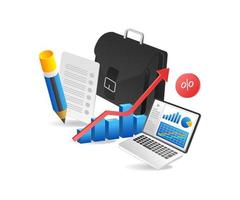 Flat isometric 3d illustration successful investment business tools vector