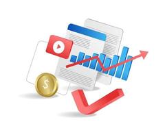 Flat isometric 3d illustration investment business data analyst vector