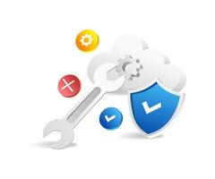 Flat isometric 3d illustration maintaining cloud server security vector