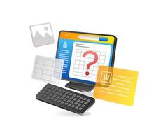 Flat isometric 3d illustration of question mark concept on computer monitor vector