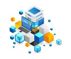 Flat isometric 3d illustration blockchain server anlis concept vector